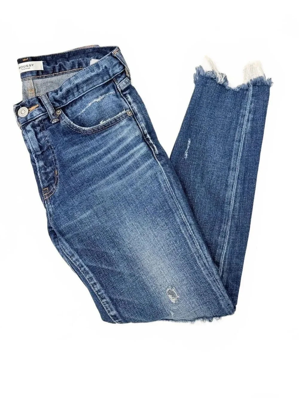 MOUSSY Vintage Glendale Skinny Jeans Distressed Raw Hem Denim Size 26